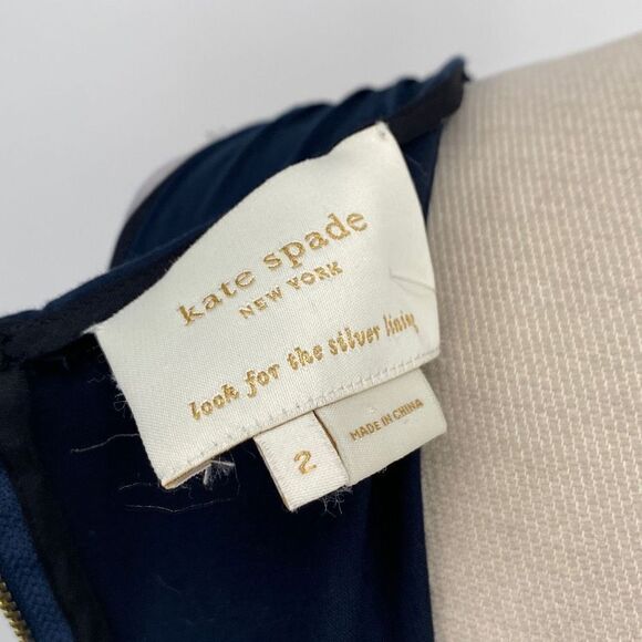 Kate Spade Blaine‎ Bow Sheath Dress Mini Size 2 Small -V Neck Sleeveless Navy - Picture 9 of 15